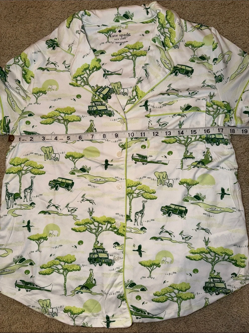 kate spade White and Green Safari-Print Short Pajama Set